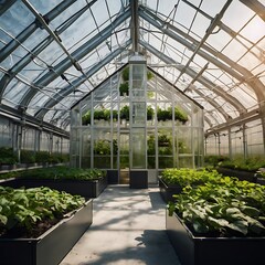 futuristic greenhouse with automated system, Generative AI