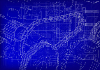 Clutch and other parts on a blue background.