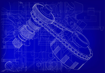 Clutch and other parts on a blue background.