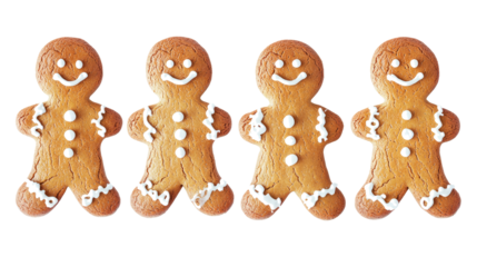 Gingerbread Men Lined up on a Table Decorated for the Holidays Generative AI
