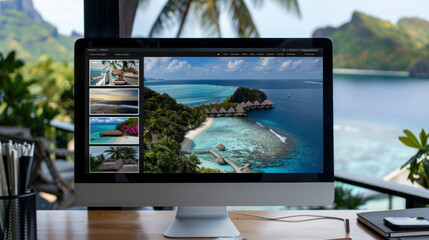 Modern Travel Blog Interface Featuring Exotic Destinations and Stunning Coastal Imagery