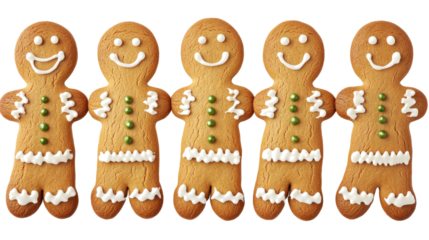 Colorful Gingerbread Men Lined up for a Festive Holiday Gathering Generative AI