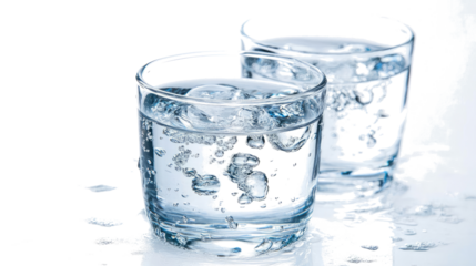 Refreshing Glasses of Water With Ice on a Bright Surface Generative AI