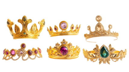 Elegant Golden Crowns Adorned With Precious Stones Generative AI