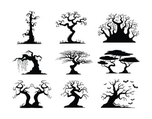 Creepy Tree Art Silhouette Vector EPS Template Illustration