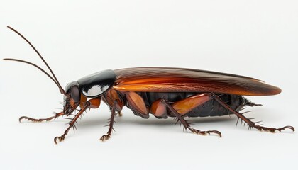 Side View Cockroach Thailand Isolated On White Background With Copy Space Available For Text Placement. Perfect For Insect Illustration.