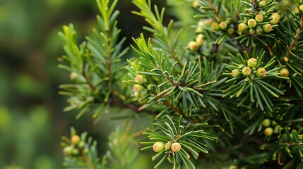 Fototapeta premium Fruits of rosemary pine communis with its several leaf varieties