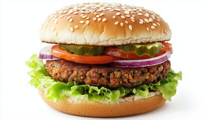 Delicious Vegetarian Falafel Burger With Fresh Vegetables, Presented On A White Background For A Vibrant And Appetizing Look.
