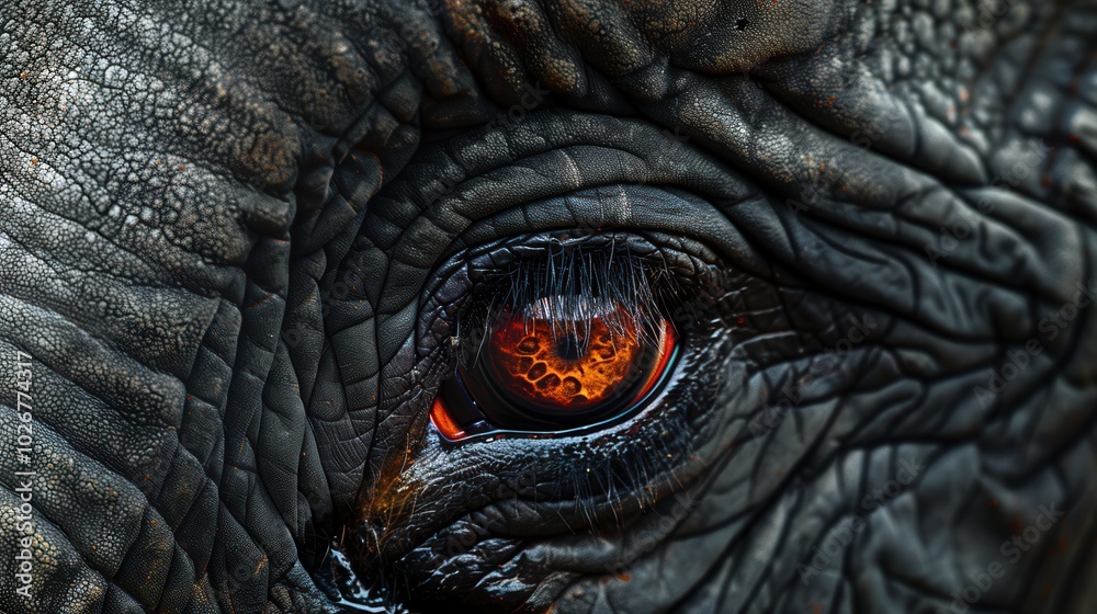 Poster this striking close-up focuses on the elephant's eye, showcasing the remarkable texture of its skin 