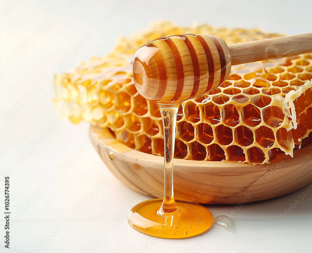 Wall mural honey and honeycomb on white background