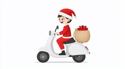 Merry Santa Riding Scooter with Christmas Gifts