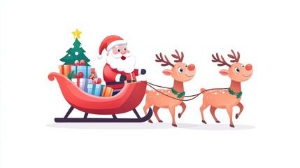 Santa Claus with Sleigh and Reindeer in Holiday Scene