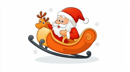 Merry Santa Claus with Sleigh and Reindeer Illustration