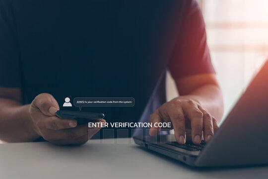 Cyber security technology concept. Two step authentication or 2FA, Empty verification code input box appear when people receive otp password from inbox sms, message application on smartphone.