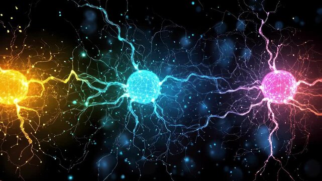 Abstract neural connections - vibrant energy in orange, blue, and purple