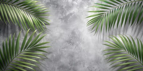 Obraz premium Gray abstract background with palm leaves shadow, creating a subtle and tropical feel , tropical, shadow, leaves, subtle