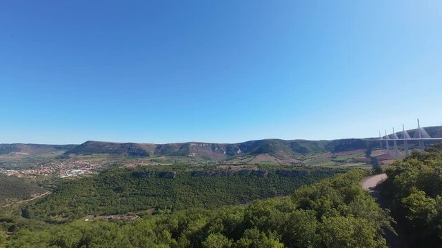Drone shot fly by of Viaduc de Millau, the tallest bridge in the world