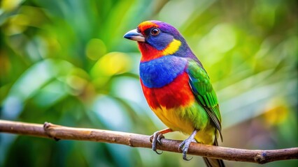 Vibrant image of a colorful bird perched on a tree branch, avian, feathers, wildlife, nature, beak, plumage, wings, vibrant