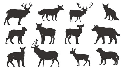 Obraz premium forest animal silhouettes collection isolated on transparent background for wildlife design