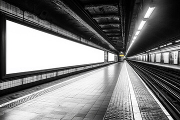 Obraz premium Blank white billboard mockup in train station 