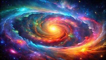 Vibrant cosmic nebula with swirling colors and bright stars, galaxy, space, astronomy, colorful, celestial, universe, beauty