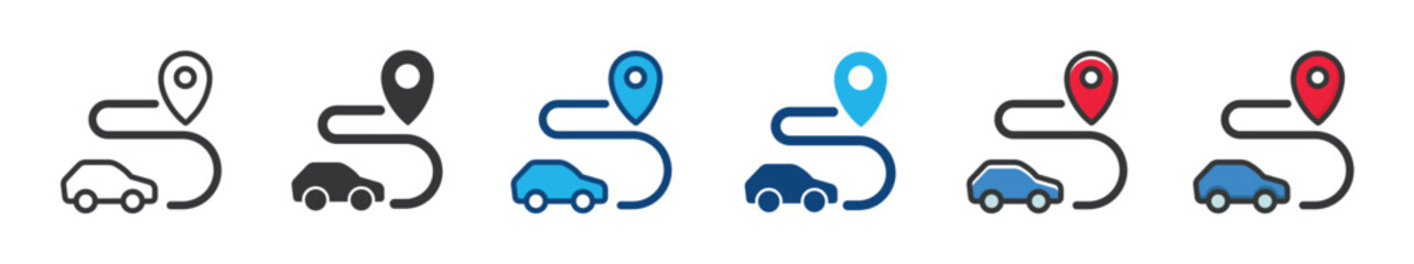 Route multi series style icons collection. Minimal icon and symbol vector illustration