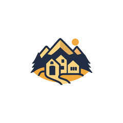 simple housing design logo on the mountain