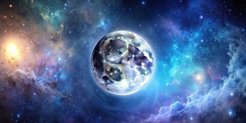 Naklejka premium Moon in space background with stars and galaxies, moon, space, background, stars, galaxies, universe, astronomy, night sky, celestial