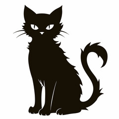 Stylized black cat with arched back and angry eyes, silhouette on white, Halloween icon. Concept: witchcraft blog, spooky pet poster, seasonal branding, Halloween, Black Cat Day.