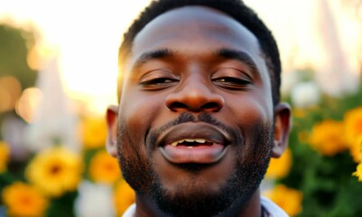 Sudanese Man Enjoying Flowers in Spring Festival Garden