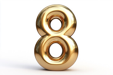 3d gold number 8 isolated on white background