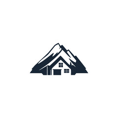 simple housing design logo on the mountain