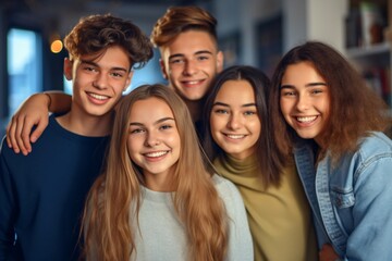 Fototapeta premium Group of teen students front view 