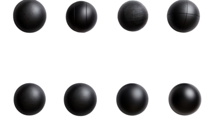 assorted black sports balls silhouettes isolated on transparent background