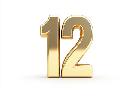 3d gold number 12 isolated on white background
