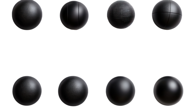 assorted black sports balls silhouettes isolated on transparent background
