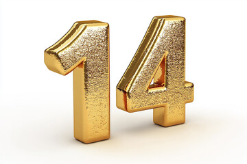 3d gold number 14 isolated on white background