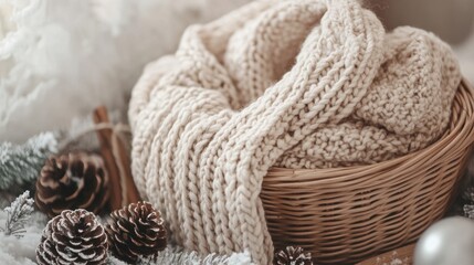 Obraz premium Cozy Knit Scarf in Rustic Basket Arrangement