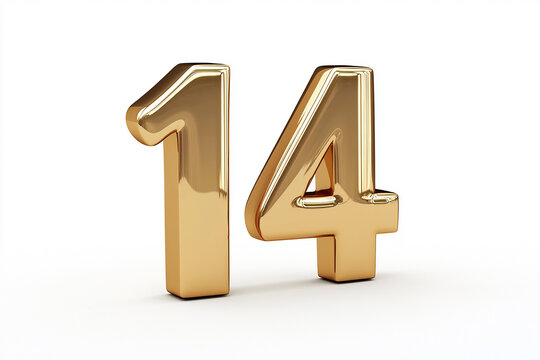 3d gold number 14 isolated on white background