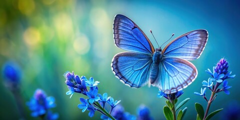 Blue butterfly perched delicately on a vibrant blue flower, blue, butterfly, blue flower, delicate, perched, vibrant, nature