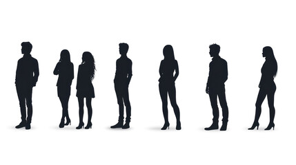 black silhouettes of diverse people isolated on transparent background