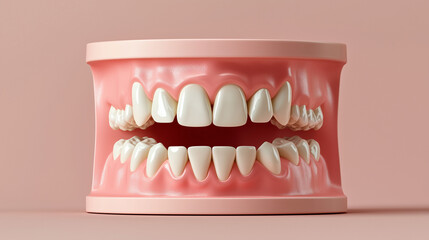 Obraz premium Realistic Dental Model Showing Human Teeth on Pink Background