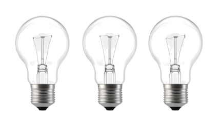 Three Clear Light Bulbs Arranged in a Row on a White Background Generative AI