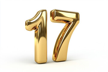3d gold number 17 isolated on white background