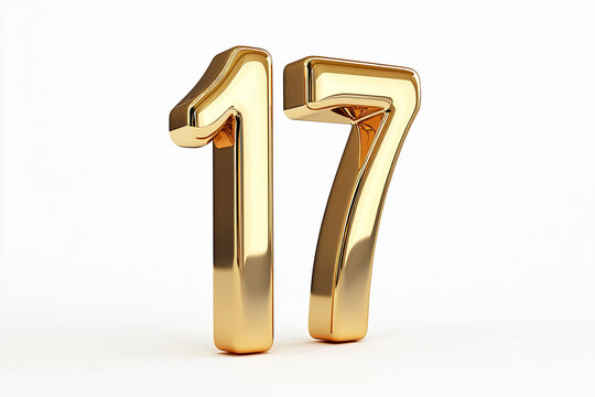 3d gold number 17 isolated on white background