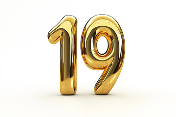 3d gold number 19 isolated on white background