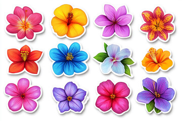 Flower isolated cut sticker set on white background