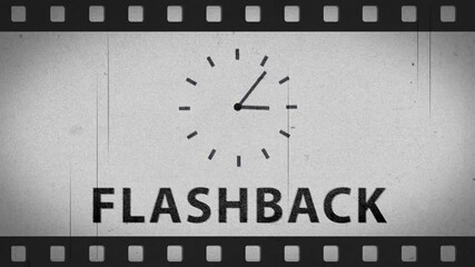 Old film roll strip with flashback word and counter clockwise movement