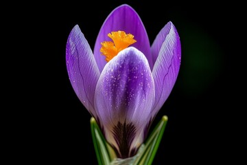 A close-up of a crocus bud just beginning to open, its petals tightly curled and the promise of...