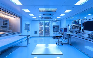 Toptier semiconductor fabrication cleanroom with intricate circuits on a large wafer, automated systems, and a controlled, dustfree atmosphere